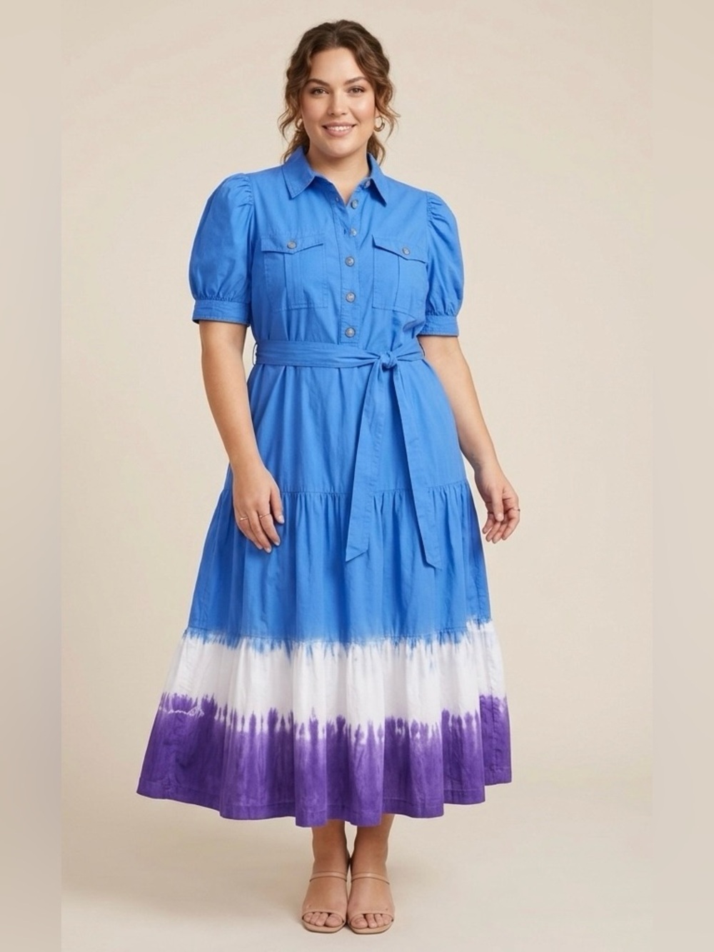 DEREK LAM Collective Buffy Utility Midi Shirtdress Blue Purple Size US 20